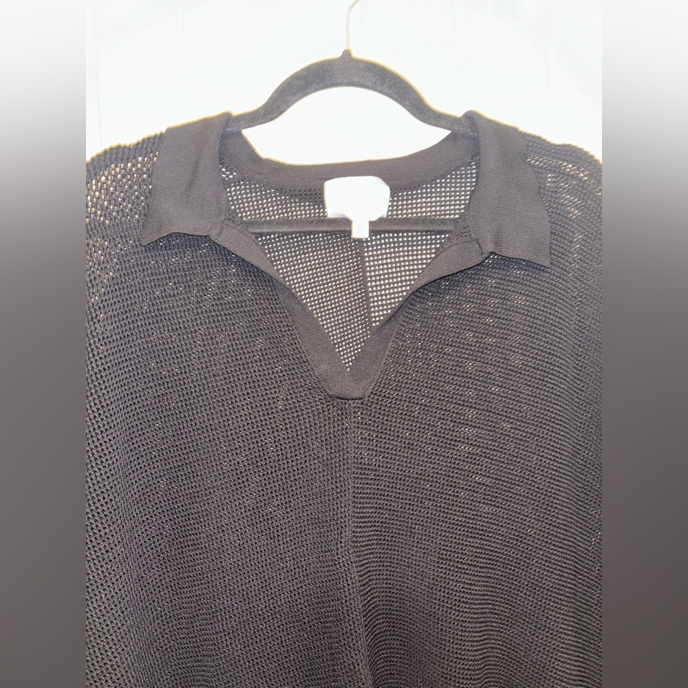 Cinq à Sept Mesh Pullover Black Coverup Oversized Shirt Black Size M/L - Picture 3 of 9